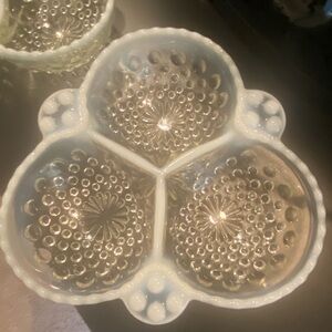 Vintage White and Clear Glass Divided Serving Dish